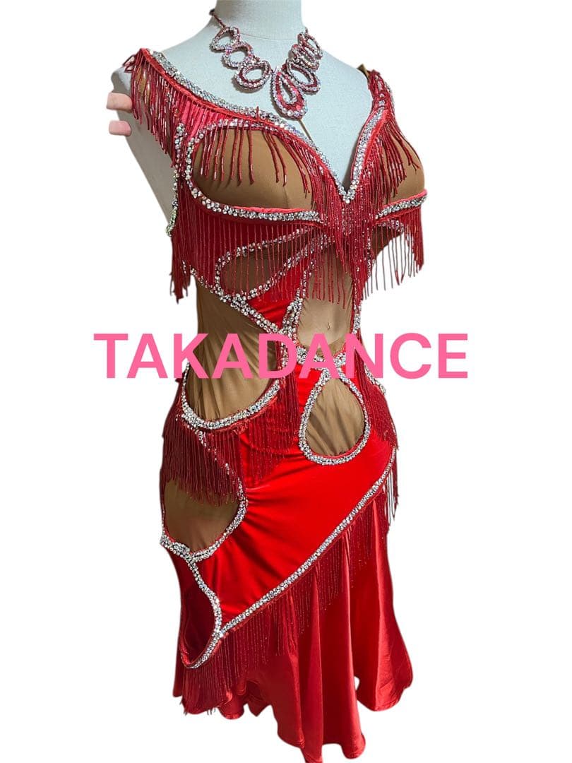 ❤️タカダンス ❤️レッドベルベットサテンラテンドレスM