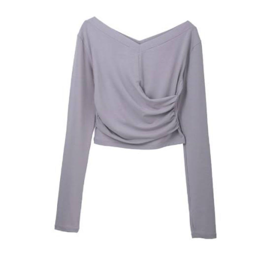 SUKALA カップ付きギャザークロスロングスリーブトップス スモークパープル