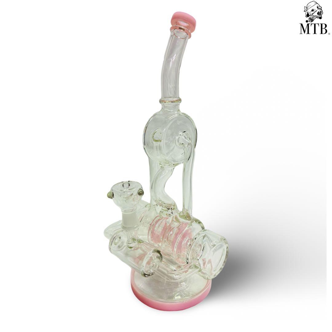 ガラスボング／ピンクアクセント入り 多重パーコレーター搭載 水パイプ