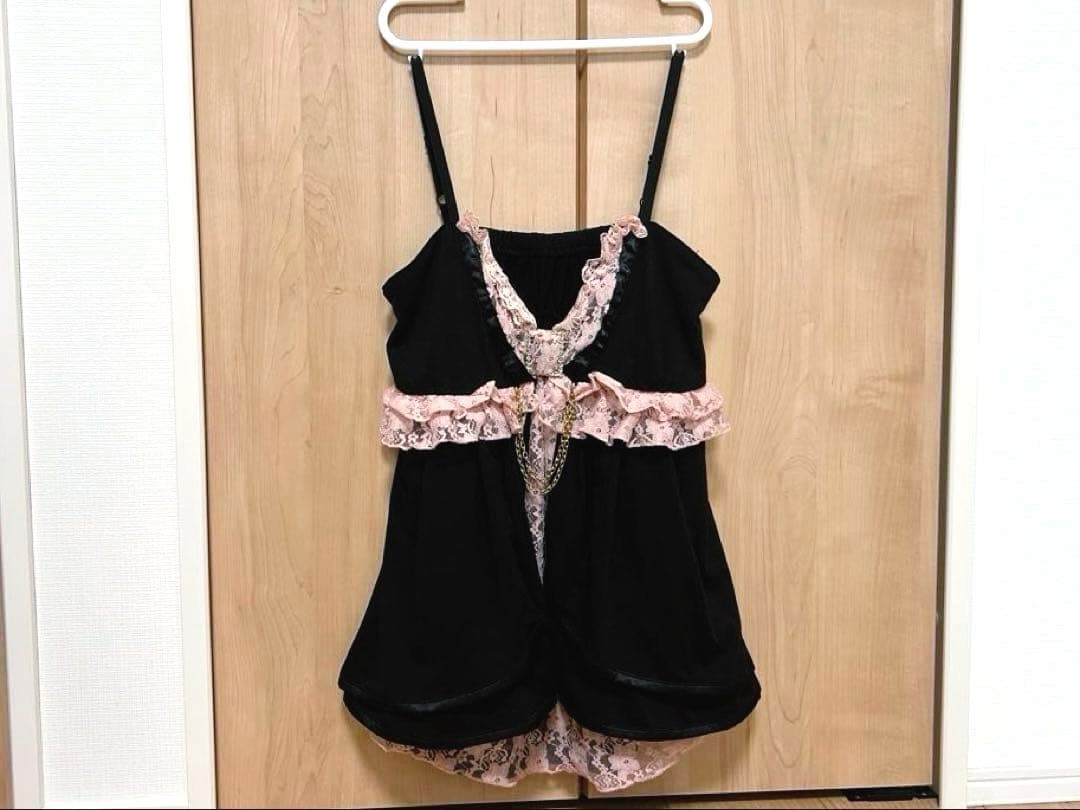 GOLDS♡ビジューバックル付き♡ゴールドチェーン♡配色キャミトップス♡ブラック