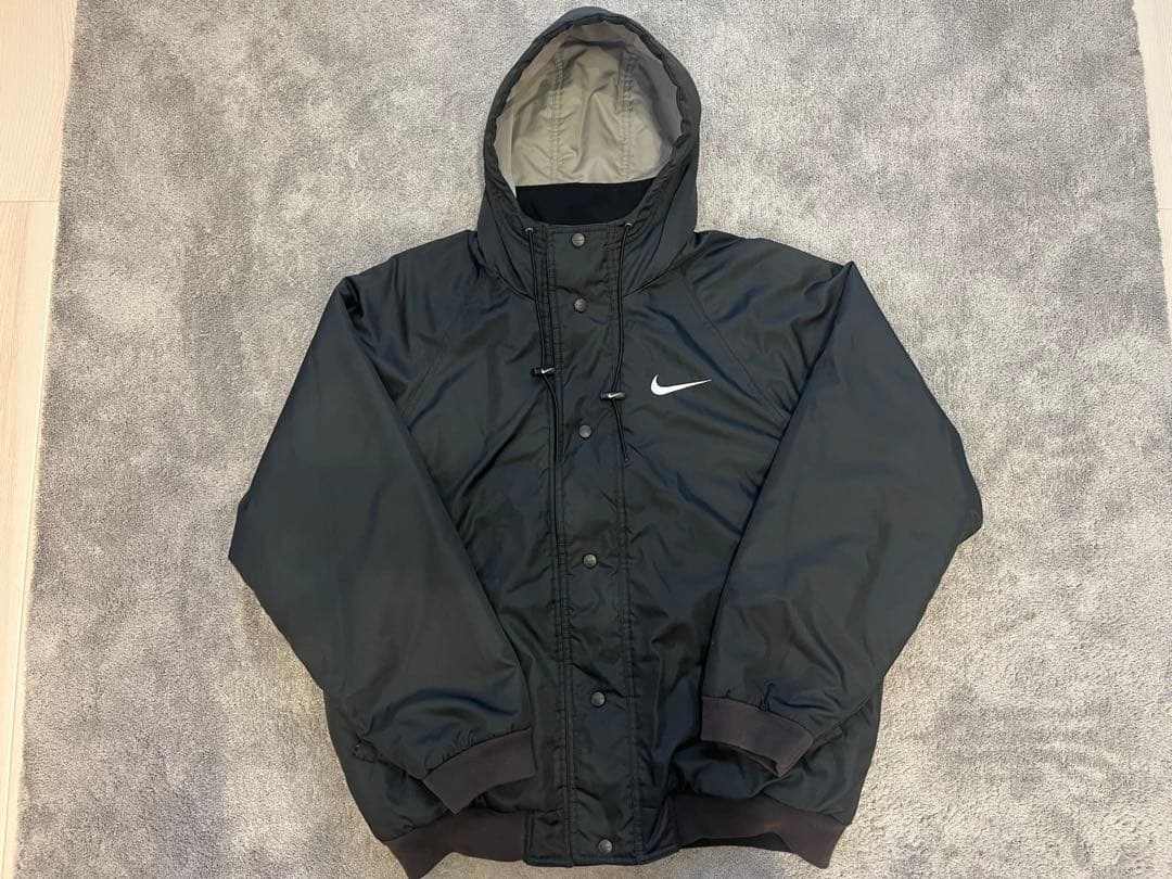 90s Nike 銀タグ フード付きナイロンジャケット XL ブラック