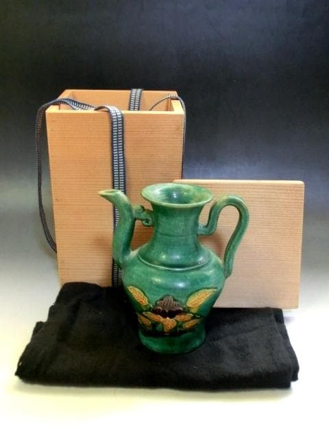 水差し■緑釉水注 水瓶 花唐草 中国 お茶道具 古玩 唐物 時代物 骨董品■