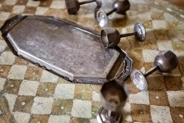 1900s フランス 多数派オクトゴナル リキュールカップとトレイ アンティーク