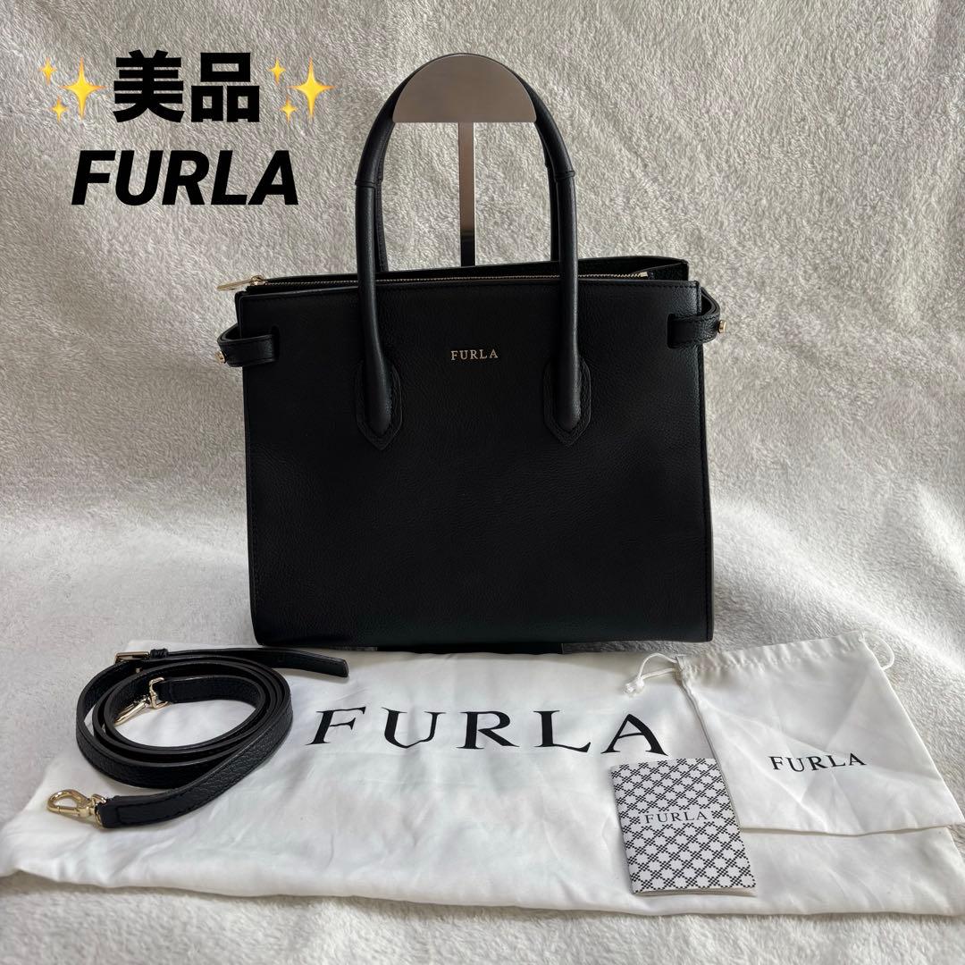 ✨️美品 FURLA フルラ PIN レザー ハンドバッグ 2WAY ブラック