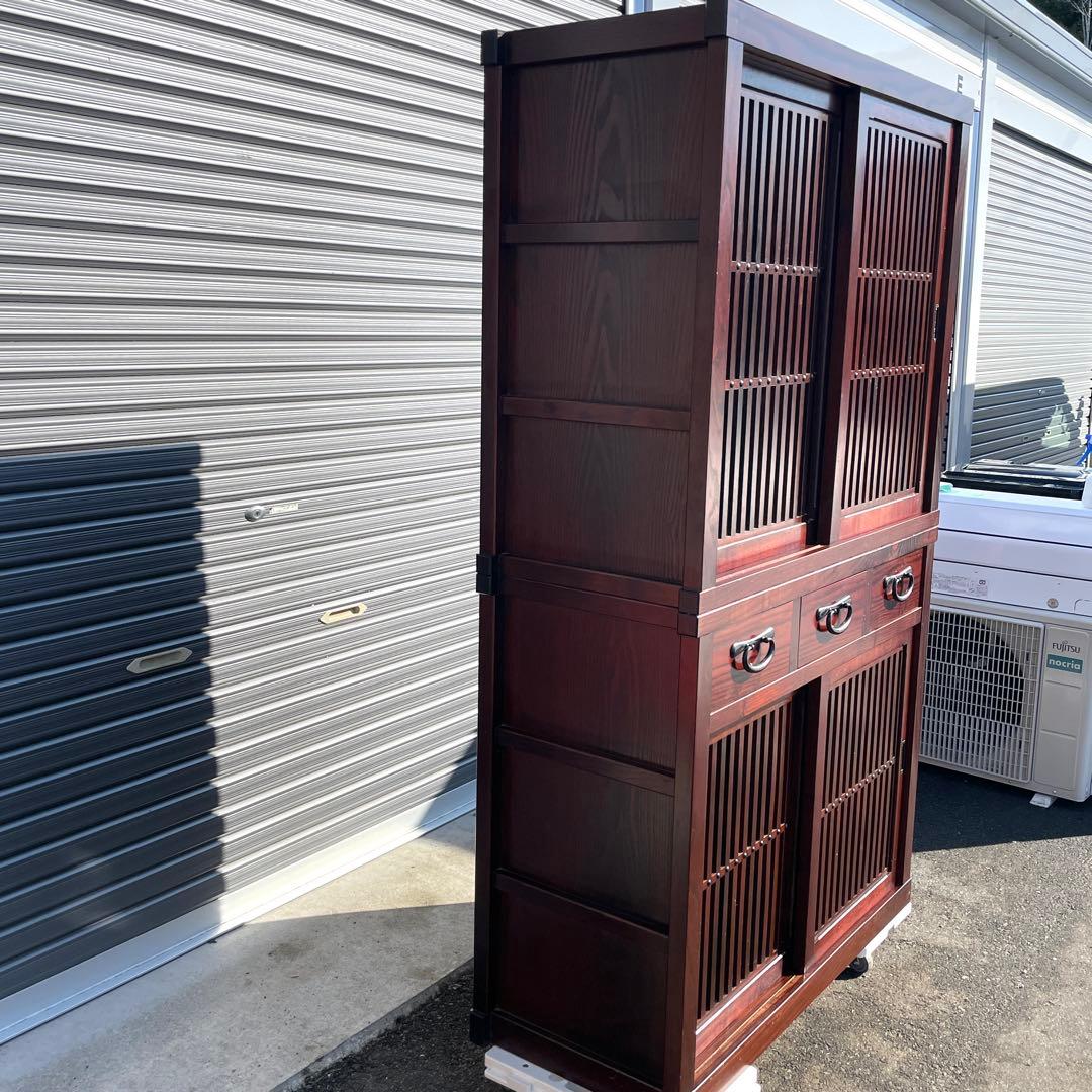 国産品 欅無垢材食器棚 水屋箪笥 ダイニングボード キッチンボード 茶棚 茶箪笥