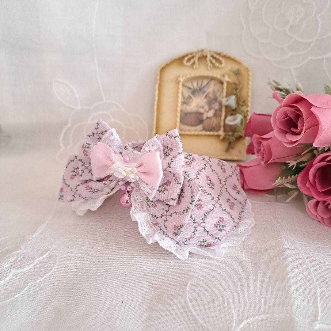 フラワー柄(ピンク)わんちゃん猫ちゃん用襟付首輪