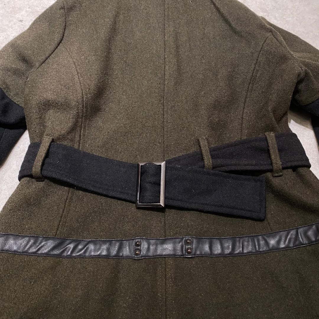 SEXPOT v系 ダブルジップ ベルトギミック ウール フード付きロングコート