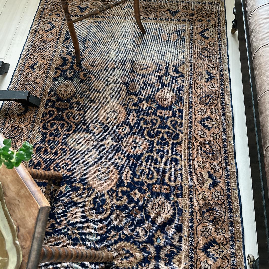 トルコ ヴィンテージラグ A30 レア ネイビー キャメル オレンジ ブルー