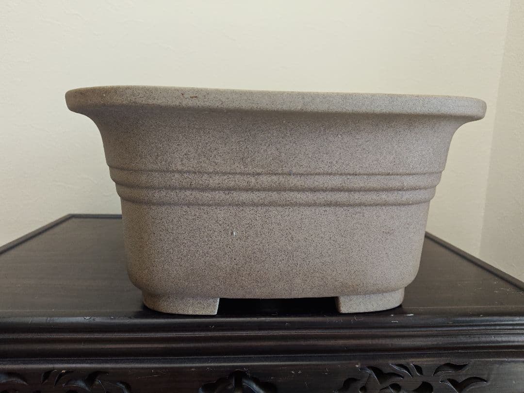 陶器製黄土色盆栽鉢　長方形　大型 約47.5cm×35.5cm×18cm 落款