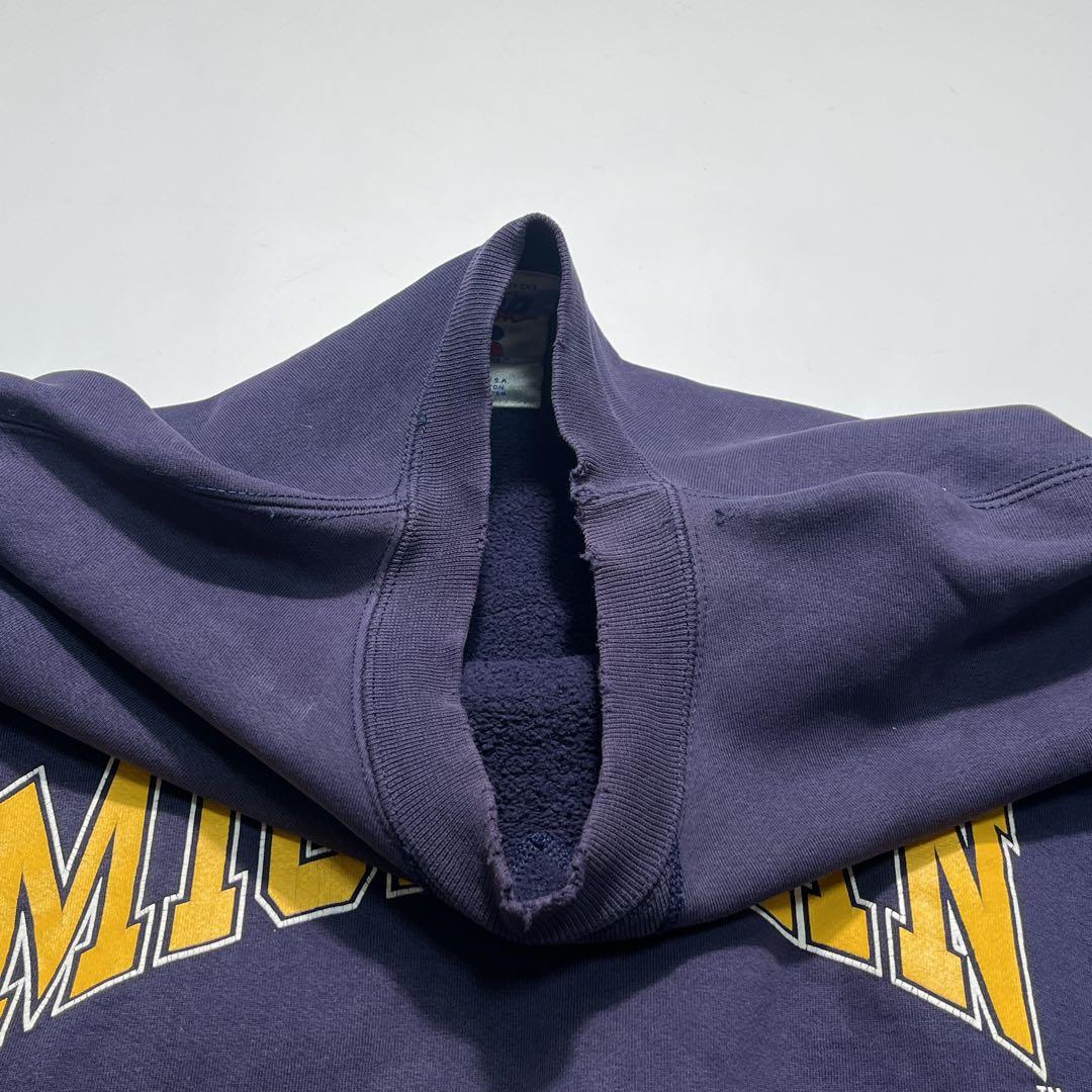 90s ラッセル USA製 リバースウィーブ型 ナス紺 ミシガン 前V 7668