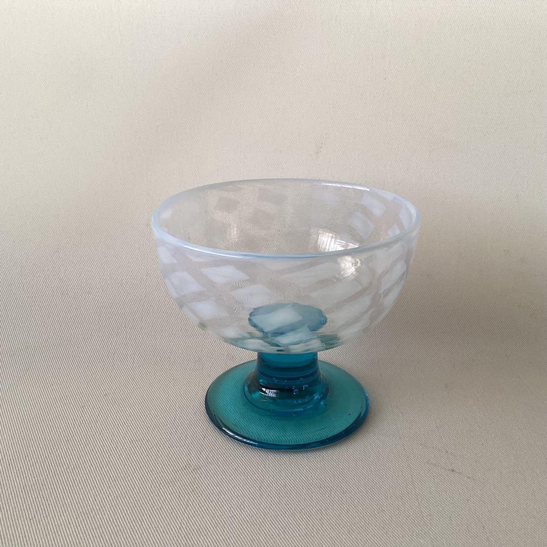 すみれ　コレクター　売り切り　処分品　碗型　氷コップ　格子紋　ブルー足