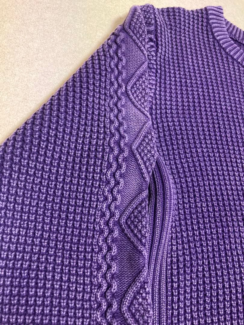 極美品 希少カラー ショット ワッフル クルーネック サーマルニット ケーブル