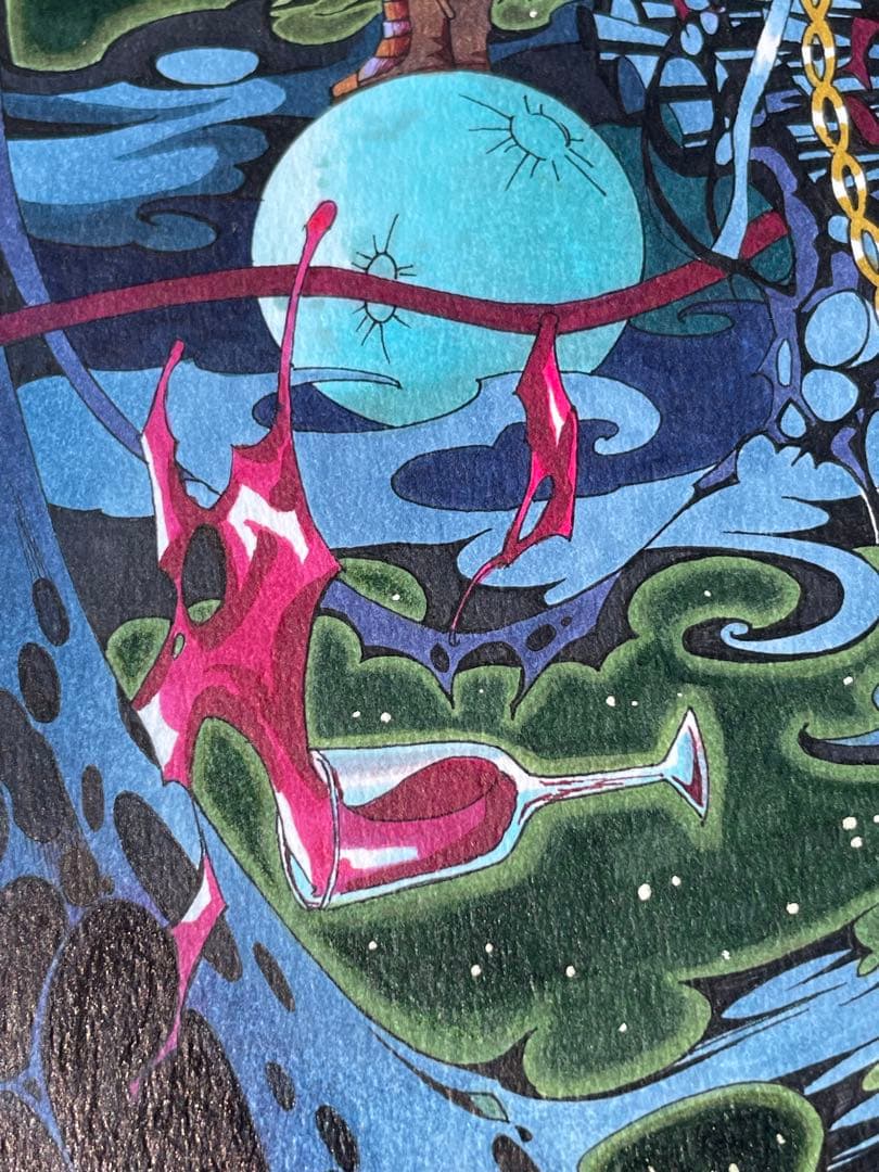 真作　Fukasawa Naoko「Blue Moon」水彩 ゴスロリ　アリス