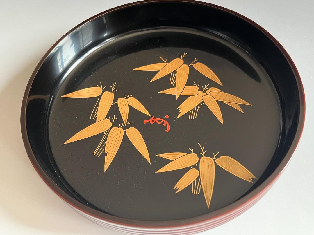 川端近左　熊笹蒔絵　溜ロクロ目食籠　即中斎書付　茶道具　表千家