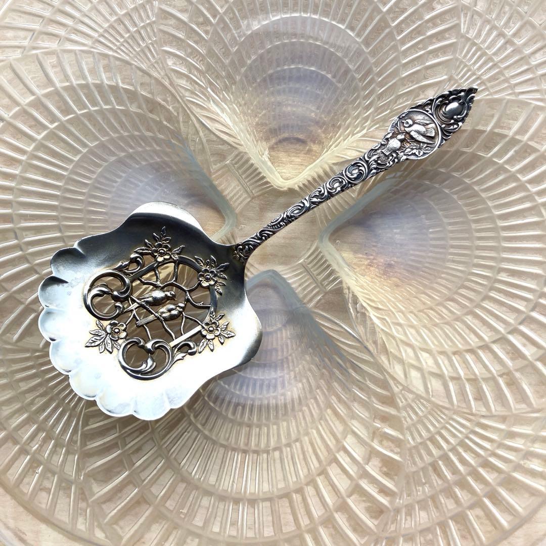 純銀　ナッツ　スプーン　透かし　Love bird