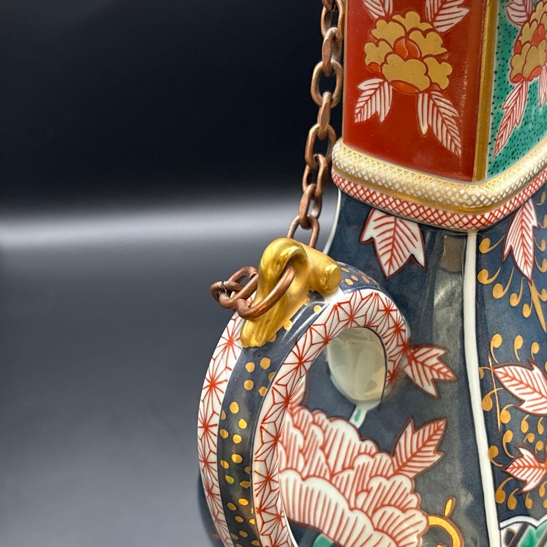 有田焼　林九郎窯　古伊万里様式　染錦牡丹流水文　金彩色絵　水注　水差し　茶道具