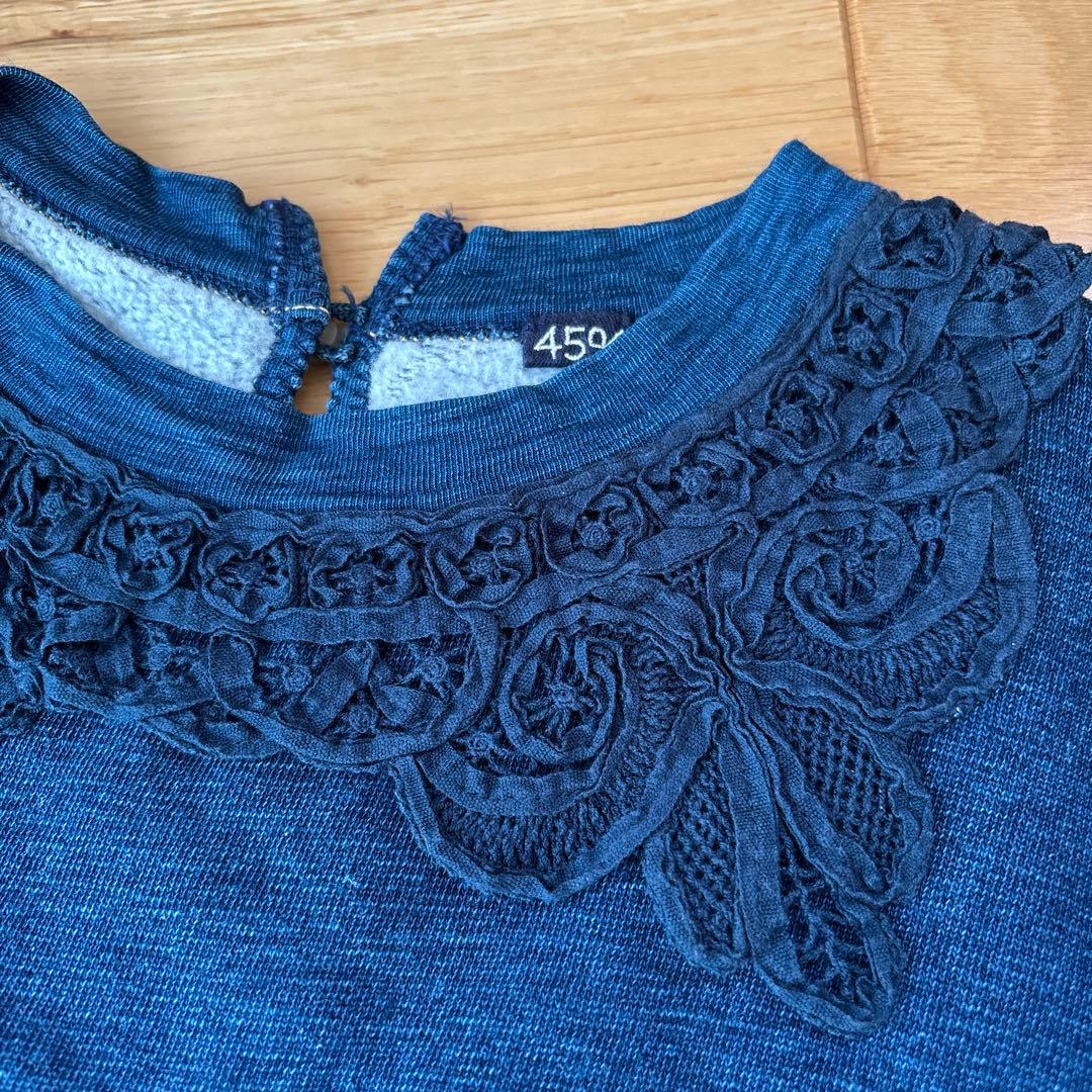 ダークブルー 長袖ワンピース レース襟付き