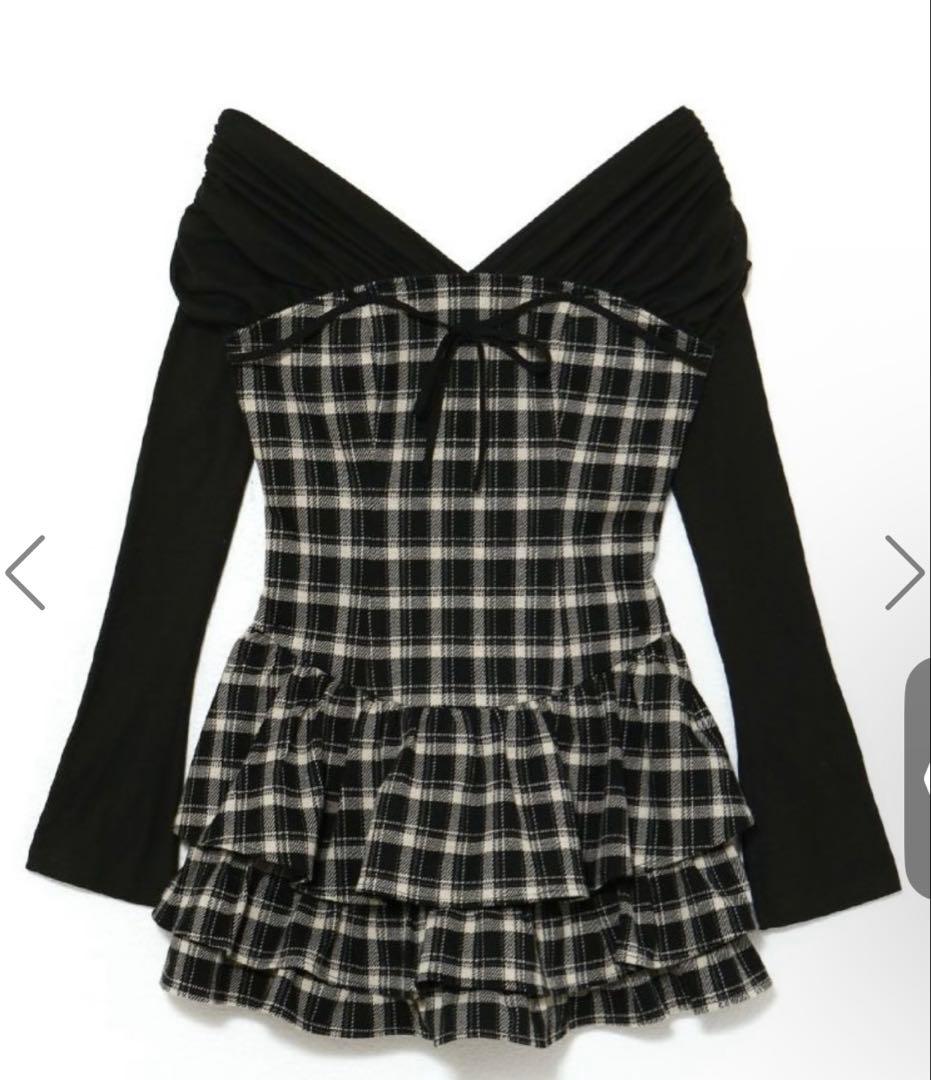 バブルス チェックレイヤードワンピースSブラック