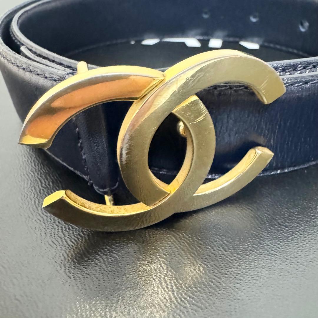 【美品】シャネル CHANEL ベルト レザー ココマーク ダークネイビー 希少