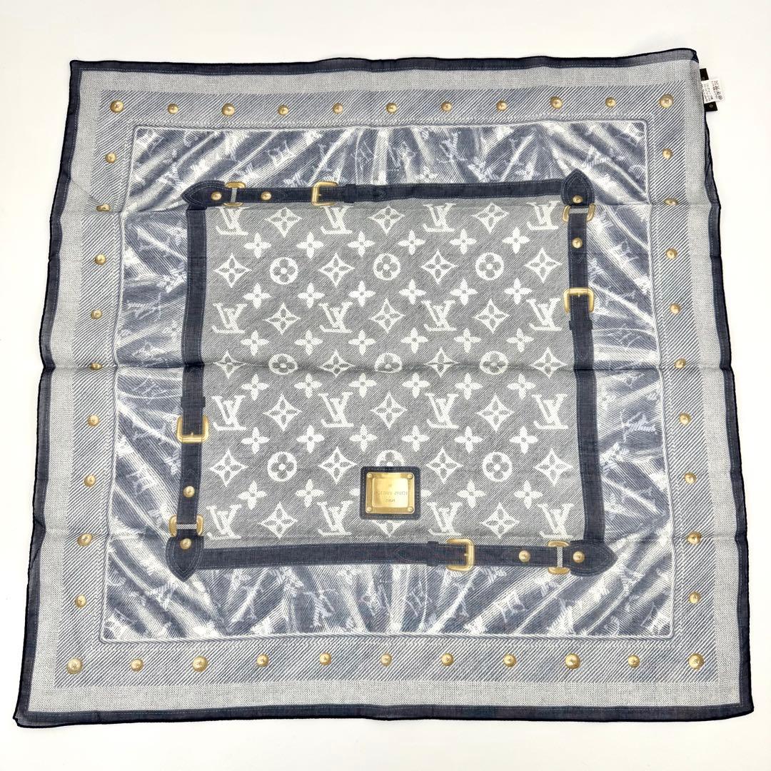 専用　✨鑑定済✨ルイヴィトン カレ ニューデニム ハンカチ ミニスカーフ 紺