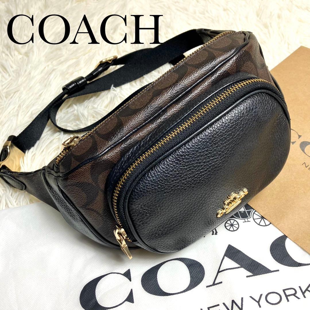 COACH＊ ウエストバッグ レザー シグネチャーブラウン