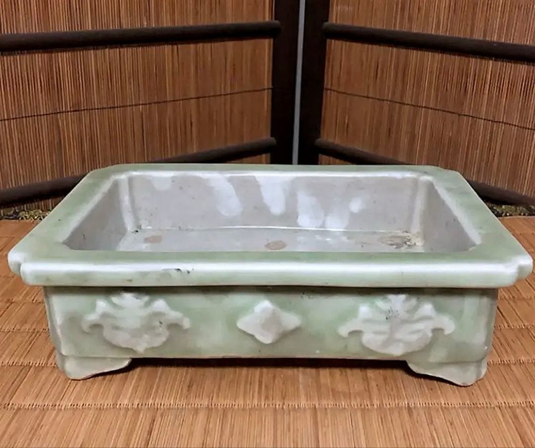 時代 青磁 水盤 盆栽