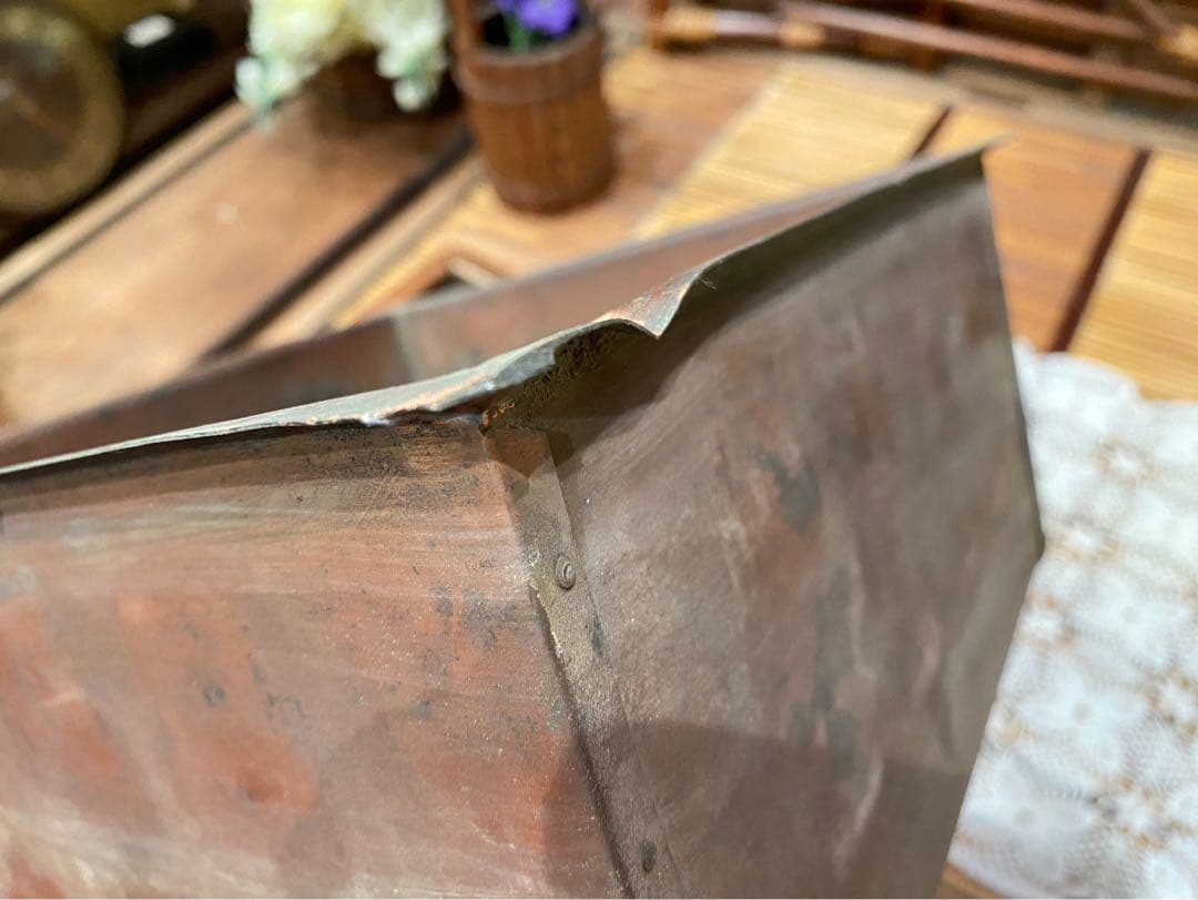 1080＊時代物 銅炉 唐木格子角火鉢 火道具 昭和レトロ 当時物 年代物