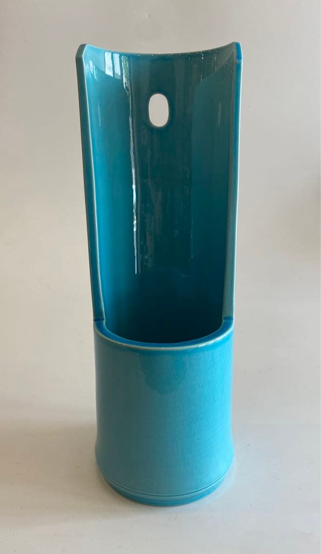 浅黄交趾竹型花入　西村徳泉作　茶道具