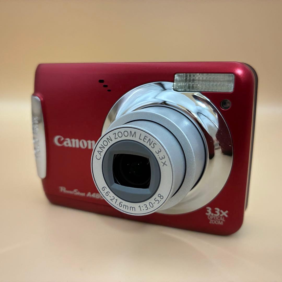 ★極美品★ Canon PowerShot A480 レッド 単3電池 コンデジ