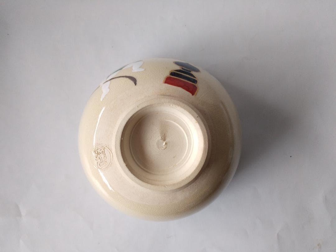 京焼 通次阿山 作 抹茶碗 『 仁清写 五条大橋 』共箱 茶碗 茶道具 美品