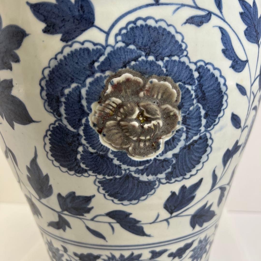 中国美術　青花釉裏紅　大花瓶　高さ45㎝　木箱付　トヒカエ　東な8-0106②