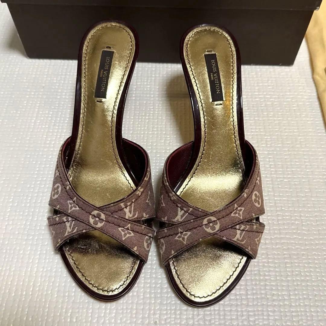 LOUIS VUITTON ブラウン クロスストラップミュール