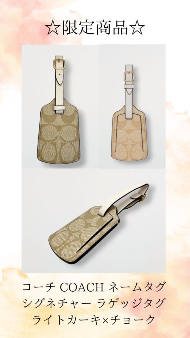 新品　COACH ネームタグ シグネチャー ラゲッジタグ ライトカーキ×チョーク