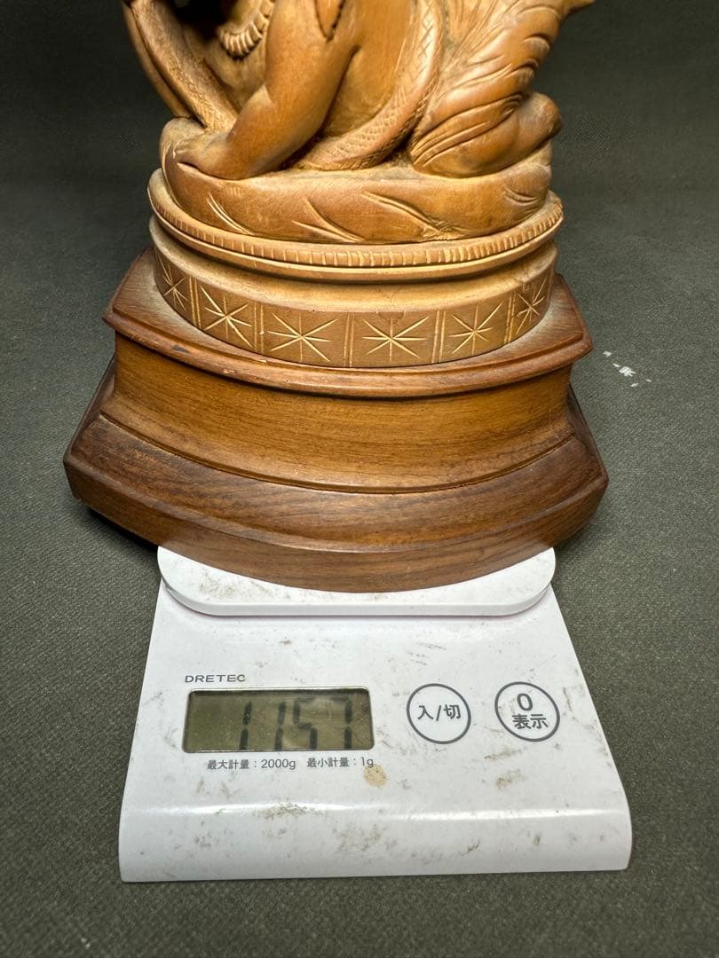 インド　白檀　木彫り　弁財天　仏教美術　仏像 骨董 木像　木製　仏教　置物