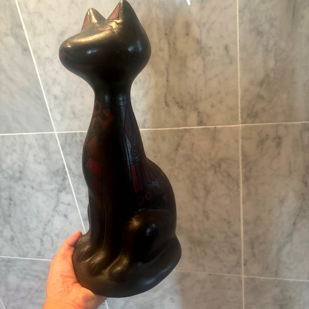 メキシコビンテージ　タトゥーのような美しい幾何学模様の猫陶器オブジェ