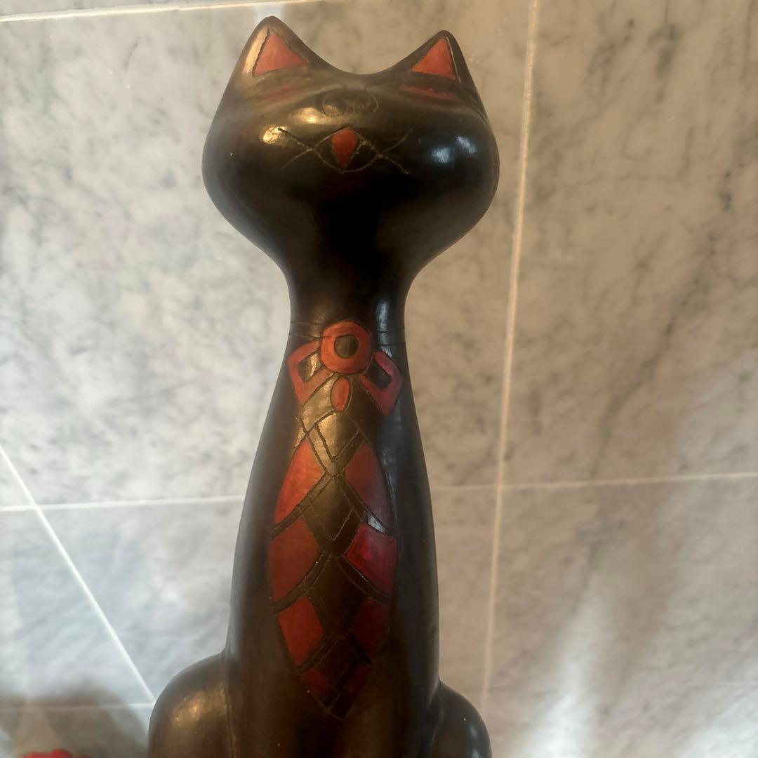 メキシコビンテージ　タトゥーのような美しい幾何学模様の猫陶器オブジェ