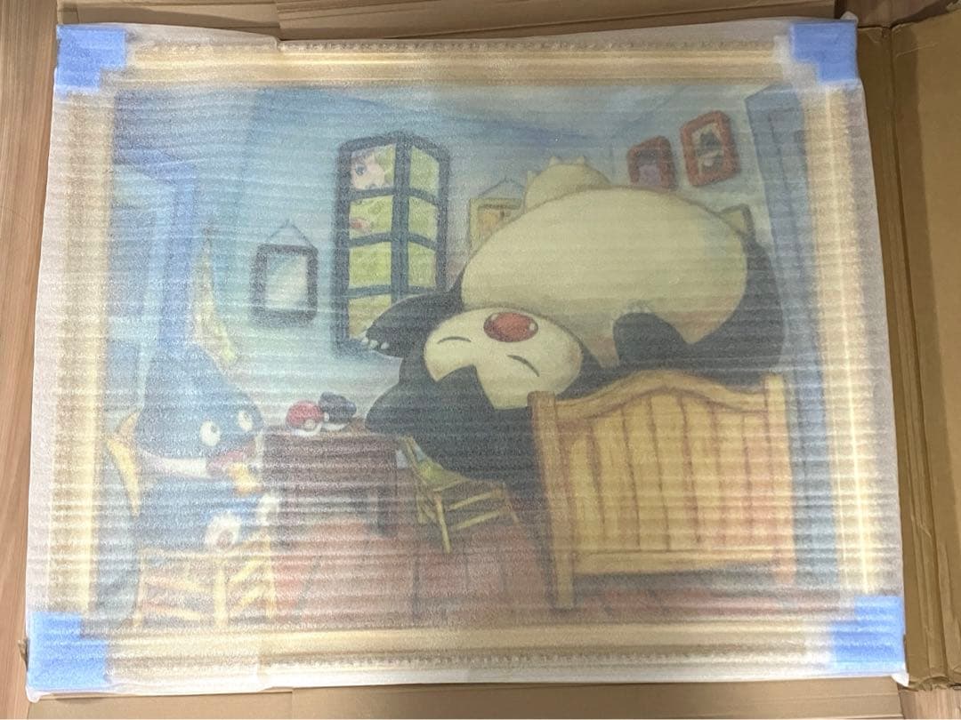 【ゴッホ × ポケモン コラボ】キャンバスアート　カビゴン ゴンベ 金枠XL