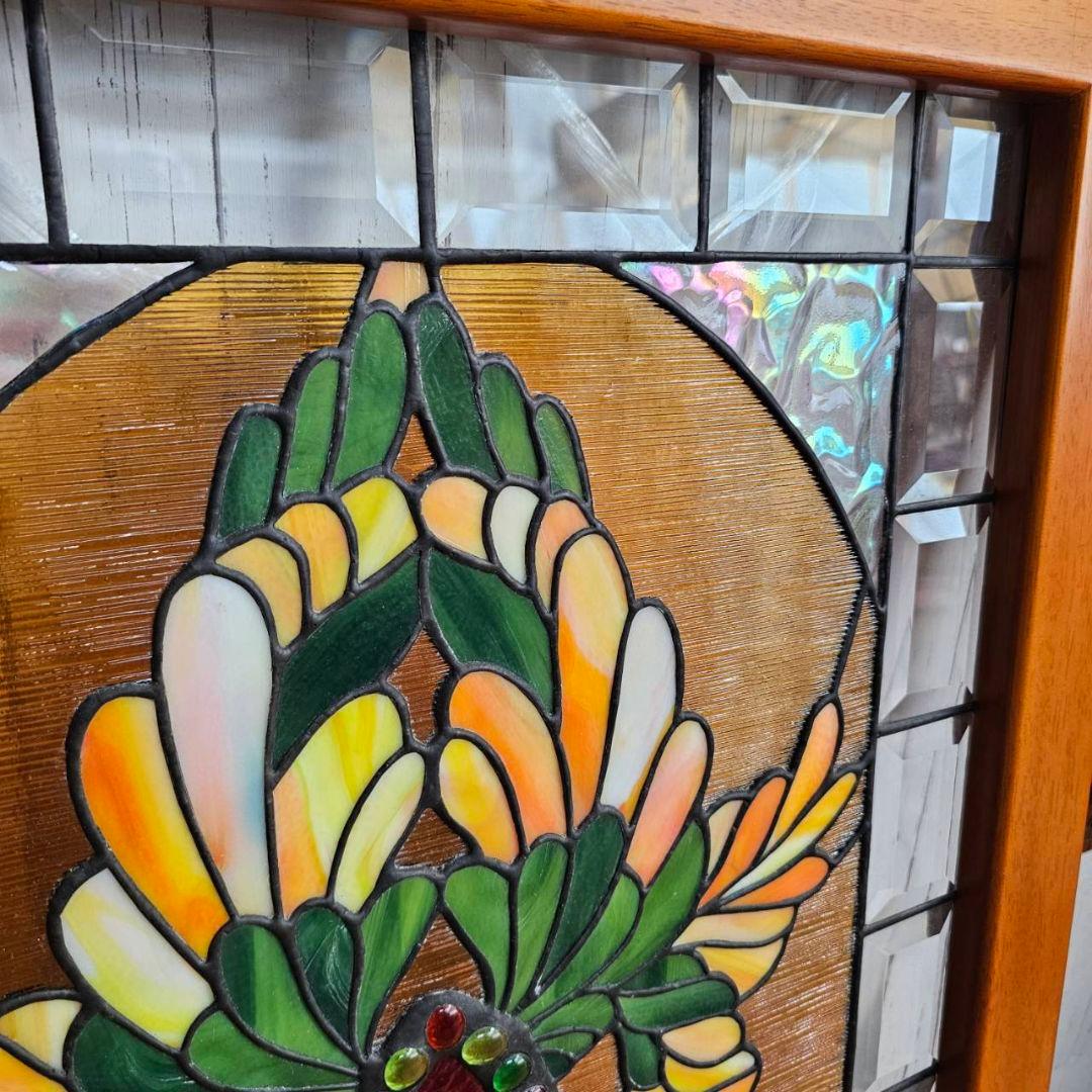 【p175/k】花柄 ステンドグラス 木製フレーム インテリア