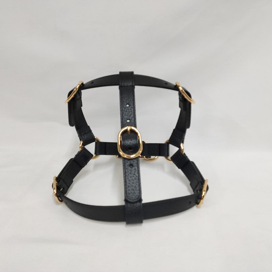 新品 未使用 グッチ インターロッキングG ドッグ ハーネス ブラックレザー S