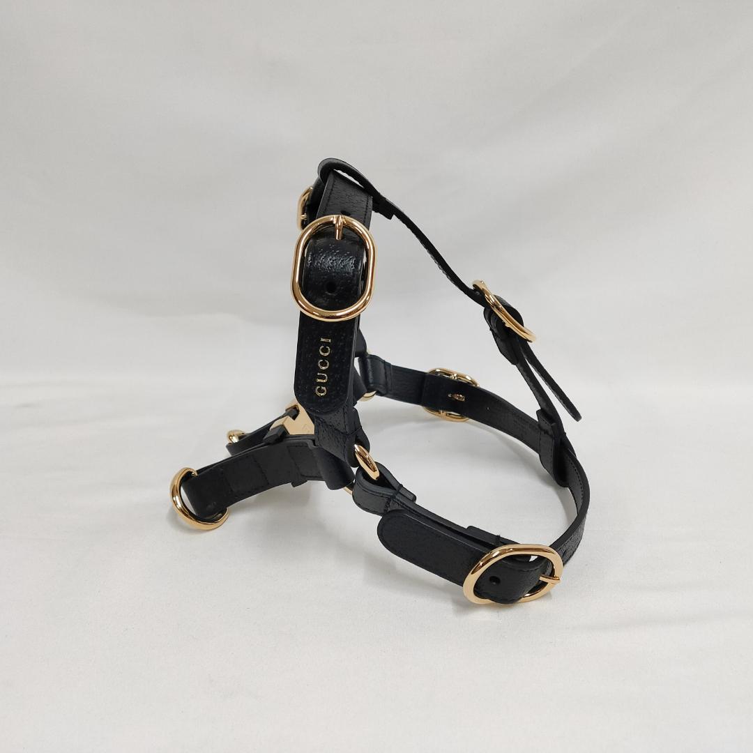 新品 未使用 グッチ インターロッキングG ドッグ ハーネス ブラックレザー S