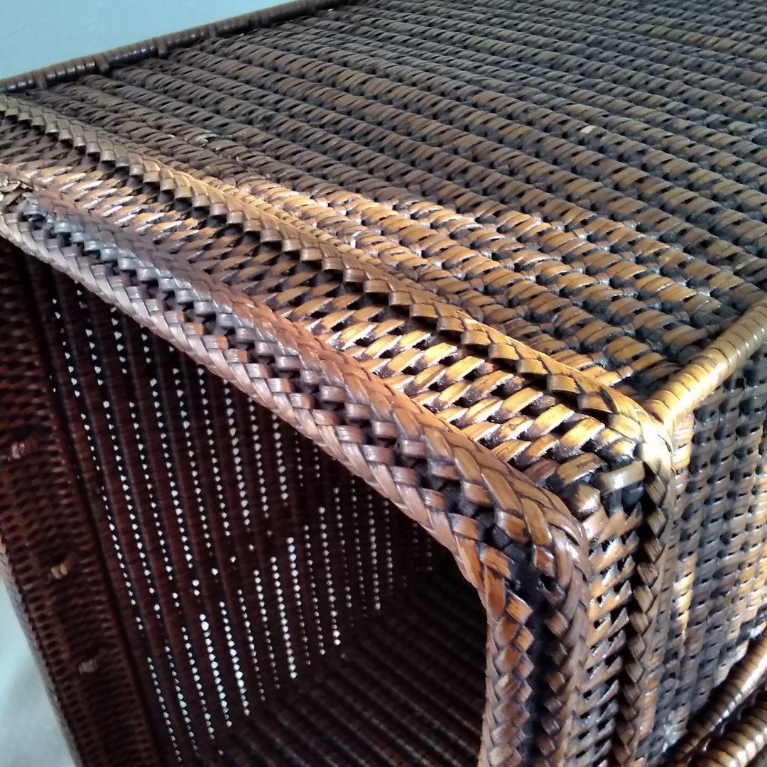 年代不明！両ハンドルかご！籐籠竹籠 竹細工 竹編みカゴ 小物入れ！経年美品！