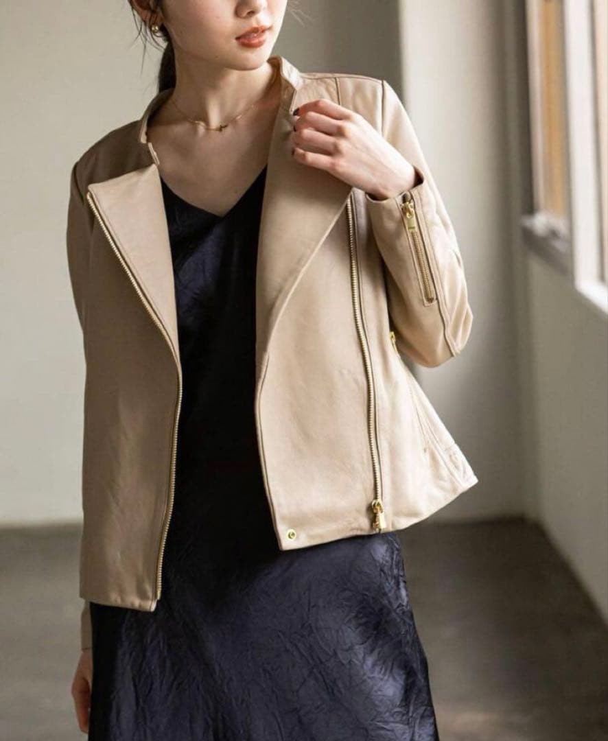 【美品】ノーブル ソフトラムレザーライダースブルゾン