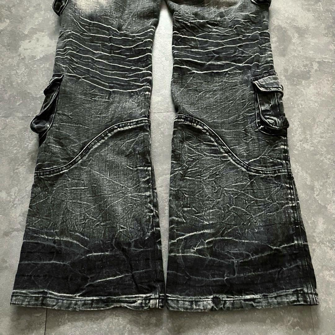 00s black cargo flared pants Y2K ロング丈