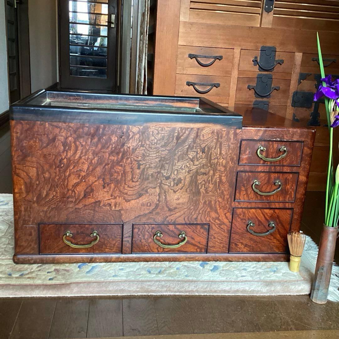 江戸火鉢　長火鉢　関東火鉢　欅　玉杢　銘木　（特注五徳付）