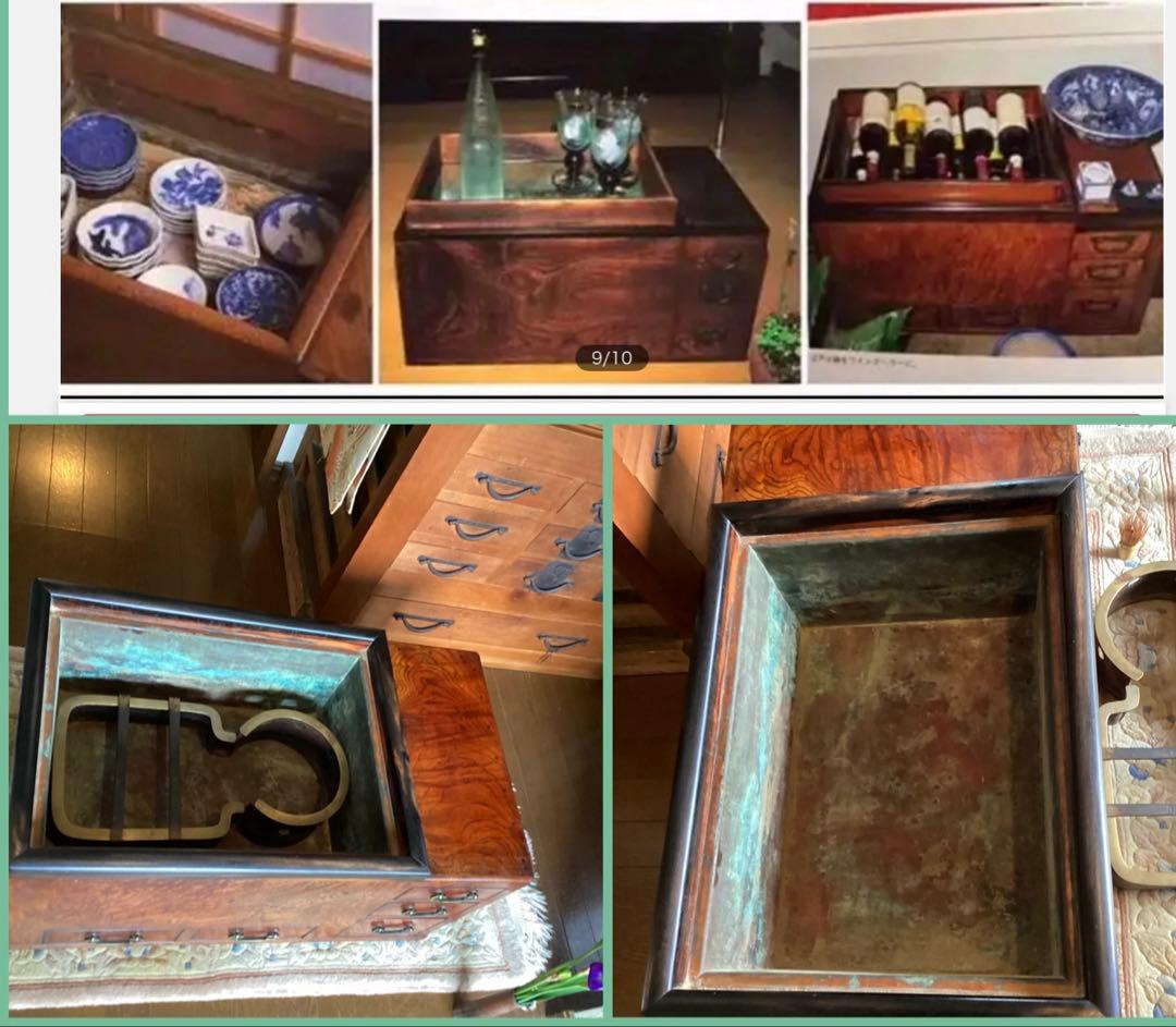 江戸火鉢　長火鉢　関東火鉢　欅　玉杢　銘木　（特注五徳付）