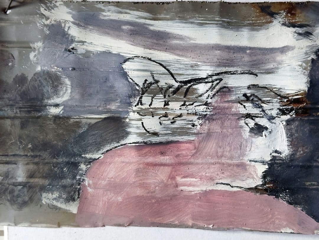 抽象画 油彩画 人物の顔阿吽