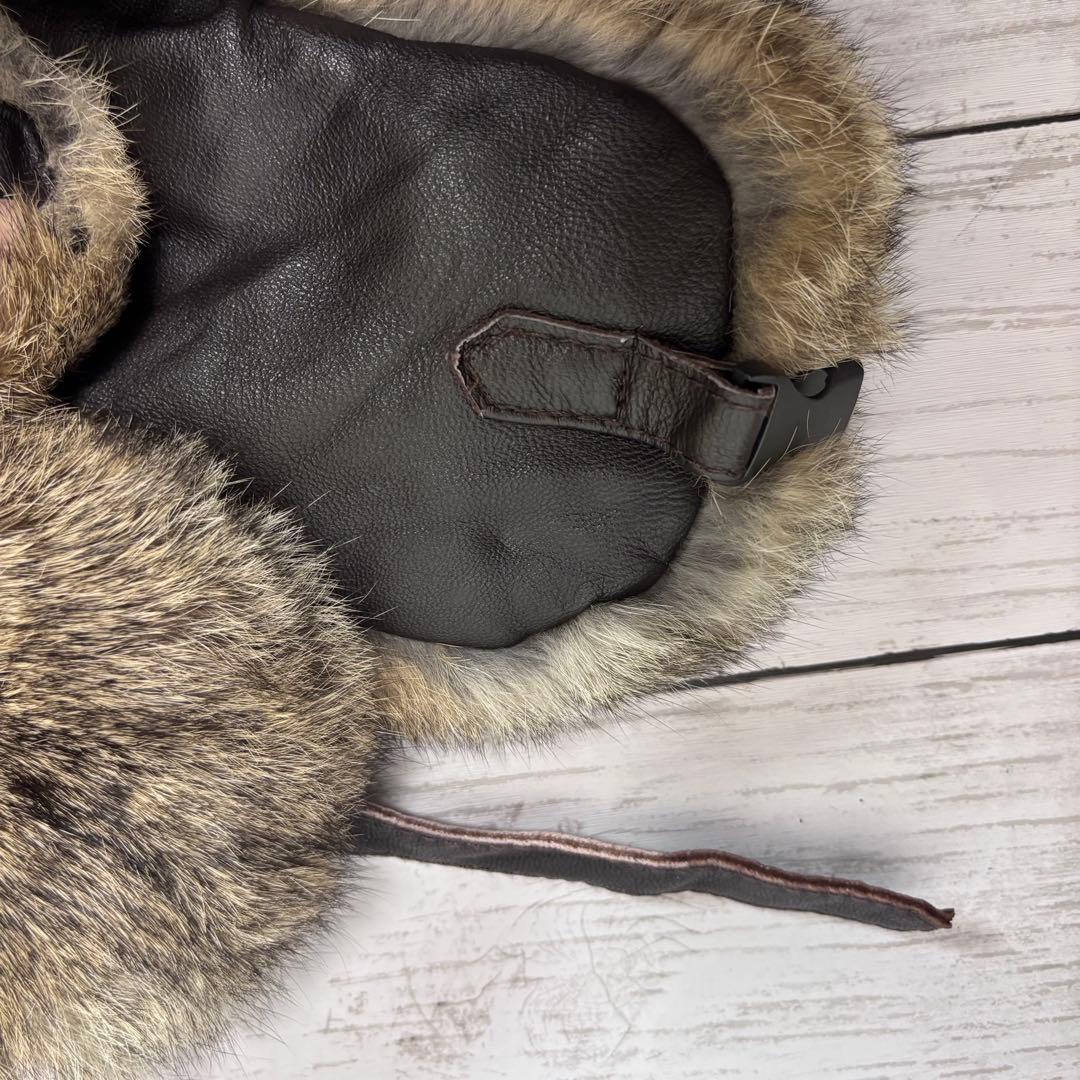 本革 フライトキャップ 60 ブラウン ゴートスキン ラビットファー 耳当て付き