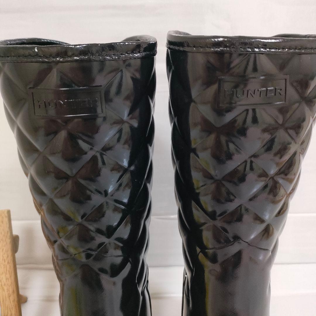 未使用級 HUNTER レインブーツ 金金具 リファインドグロスキルト UK6