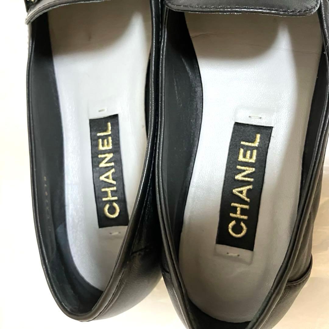 CHANEL シャネル ブラック レザー CCマーク フラットシューズ 39
