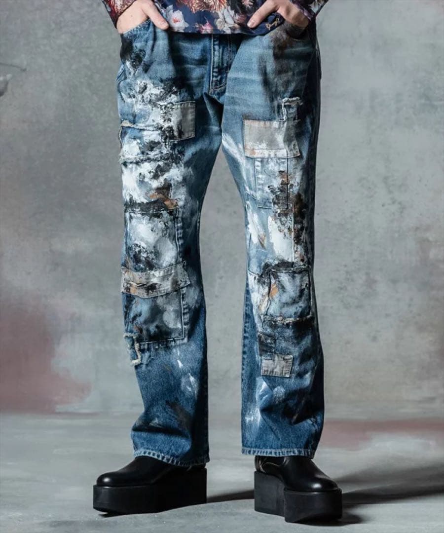 glamb アンプラグドアトリエワイドデニム S ブルー　ワイドデニム